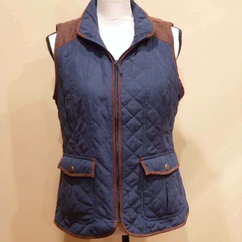 Quilted blue and brown suede vest